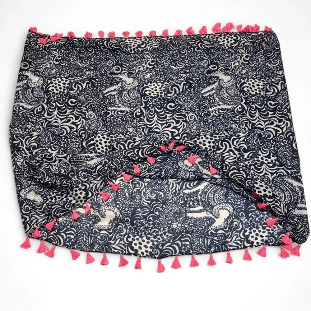 Lilly Pulitzer Tasseled Resort Infinity Scarf Blue Paisley Elephants Lightweight
